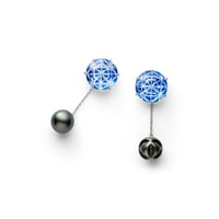 KILIKO　JEWELRY（東京切子）ピアス  reflection/ 麻乃葉 ブルー　+　雅七宝パール