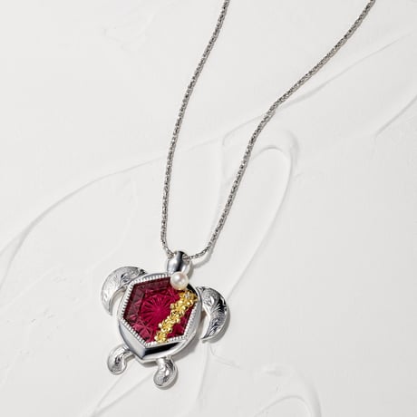 KILIKO　JEWELRY （東京切子）×　ハワイアンジュエリー 　ネックレス　ホヌ　菊　ワインレッド