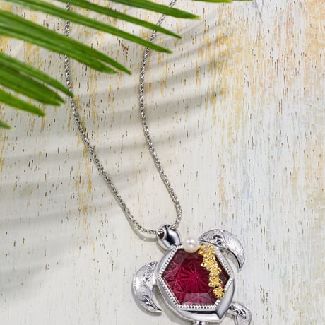 KILIKO　JEWELRY （東京切子）×　ハワイアンジュエリー 　ネックレス　ホヌ　菊　ワインレッド