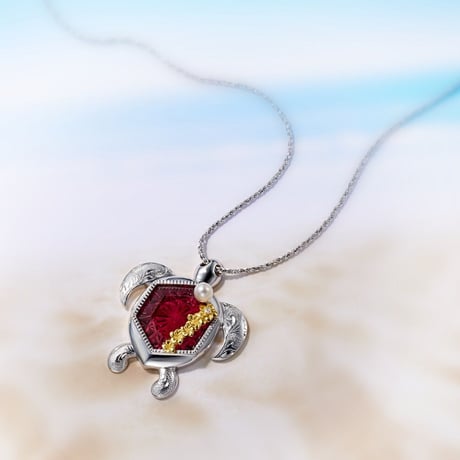 KILIKO　JEWELRY （東京切子）×　ハワイアンジュエリー 　ネックレス　ホヌ　菊　ワインレッド