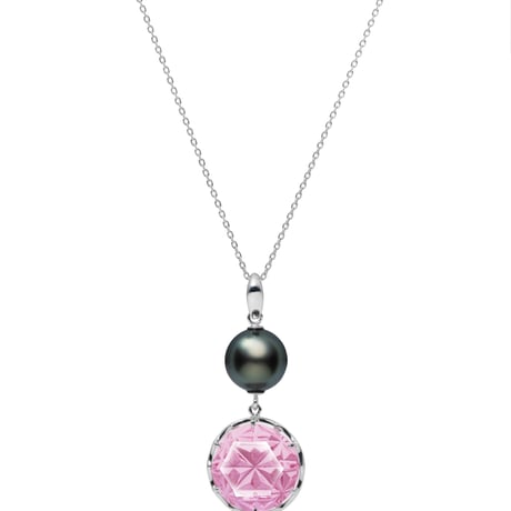 KILIKO　JEWELRY（東京切子）ネックレス　麻乃葉　丸　Amethyst　+　黒蝶パール