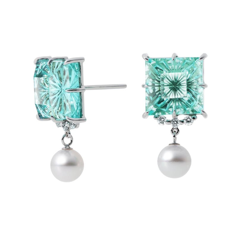 KILIKO JEWELRY(東京切子）スクエアピアス 菊 ピーコックグリーン