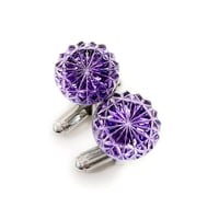 東京切子カフスボタン　菊　パープル