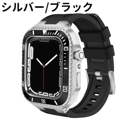 [MO248] ★Apple Watch belt 41mm/45㎜ ★ アップルウォッチ バンパーケース+替えベルト セット ステンレススチール×シリコンベルト ハイブリッド 耐衝撃 防水