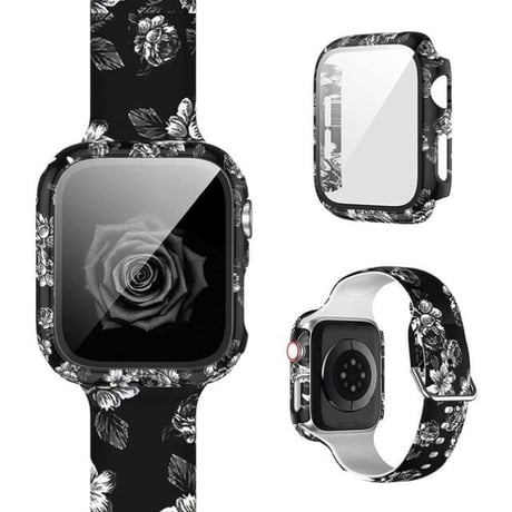 [MO126] ★Apple Watch belt 38mm/42mm/40mm/44mm★ アップルウォッチ バンパーケース+シリコンベルト セット プリント アニマル 花柄