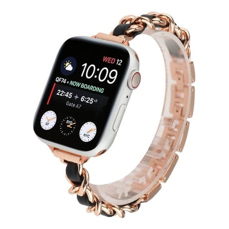 [MO238] ★Apple Watch belt 38mm/40mm/42mm/44mm ★ アップルウォッチ 替えベルト レザーチェーン 細ベルト 異素材ミックス ブレスレット 高見え