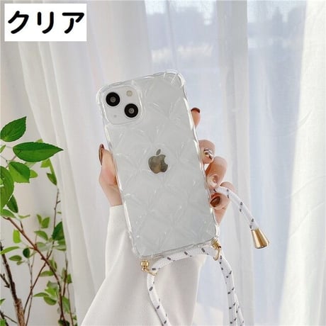 [MO196] ★iPhone7/8/SE(第2.3世代)/12/13/Pro/Pro Max/mini★ iPhoneケース ショルダー ストラップ シェル型 シリコン キルティング風 立体