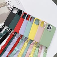 [MO197] ★iPhone7/8/SE(第2.3世代)/12/13/Pro/Pro Max/mini★ iPhoneケース ショルダー 幅広ストラップ シェル型 シリコン ナイロン シンプル