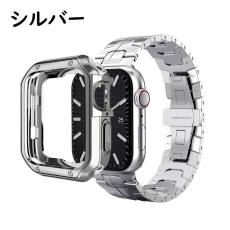 [MO073] ★Apple Watch belt 38mm/40mm/41mm/42mm/44mm/45mm★ アップルウォッチ バンパーケース+ステンレスベルト セット メタリック スタイリッシュ
