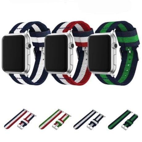 [MO164] ★Apple Watch belt 38mm/42mm/40mm/44mm★ アップルウォッチ 替えベルト ナイロン ストライプ バイカラー スポーティー