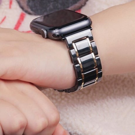 [MO076] ★Apple Watch belt 38mm/40mm/41mm/42mm/44mm/45mm★ アップルウォッチ 替えベルト セラミック メタルライン ブラック