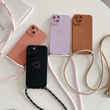 [MO187] ★iPhone7/8/SE(第2.3世代)/12/13/Pro/Pro Max/mini★ iPhoneケース ショルダー ストラップ シェル型 シリコン ハート カメラ保護
