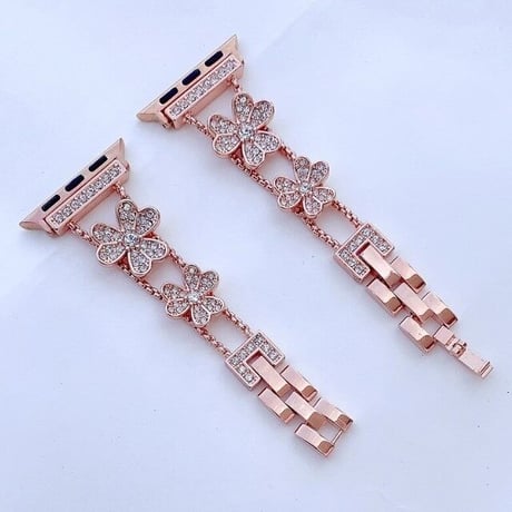 [MO053] ★Apple Watch belt 38mm/41mm/42mm/40mm/44mm/45mm★ アップルウォッチ バンパーケース+替えベルト クローバー ブレスレット ラインストーン
