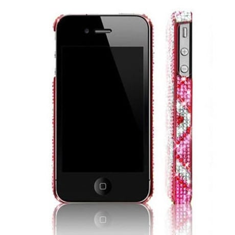 [KK060]iPhone4/4sケース スワロフスキー チェック クリスタル
