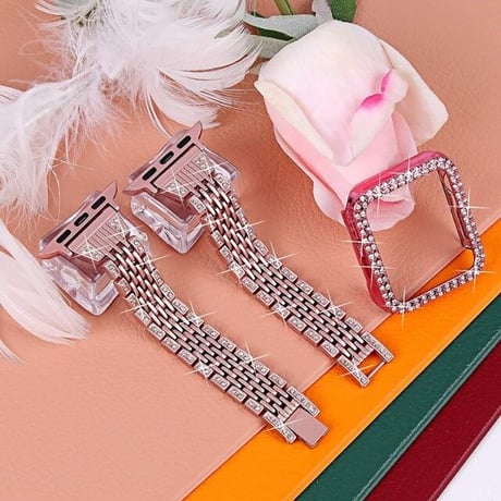 [MO070] ★Apple Watch belt 38mm/40mm/41mm/42mm/44mm/45mm★ アップルウォッチ バンパーケース+替えベルト セット ブレスレット ラインストーン