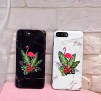 [MD444] ★ iPhone 6 / 6s / 6Plus / 6sPlus / 7 / 7Plus / 8 / 8Plus / X ★ シェルカバー ケース フラミンゴ 大理石 フラワー