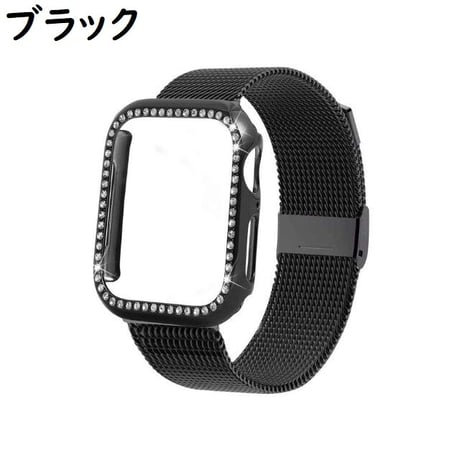 [MO124] ★Apple Watch belt 38mm/41mm/42mm/40mm/44mm/45mm★ アップルウォッチ バンパーケース+替えベルト セット ミラネーゼループ ラインストーン