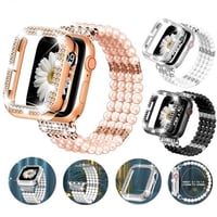 [MO007] ★Apple Watch belt 38mm/41mm/42mm/40mm/44mm/45mm★ アップルウォッチ バンパーケース+替えベルト パールビーズ キラキラ ラインストーン