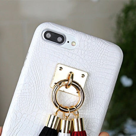 [KS022]★ iPhone 6 / 6Plus / 7 / 7Plus ★ シェル型 ケース ( ブラック ホワイト ) 3色 タッセル クロコダイル 模様 iPhoneケース