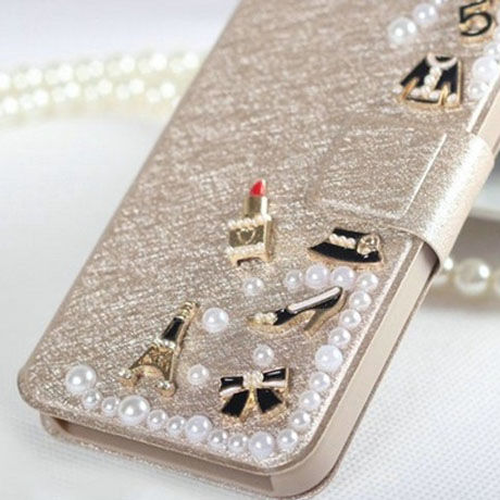 【TH023】★ iPhone 5 / 5s ★ パリ の エスプリ ♪ シルキー おしゃれ デコ ( シャンパン　ゴールド シルキー　ピンク シルキー　ホワイト ブルー ローズ ) かわいい きれい キュート パール リップ リボン