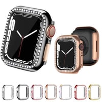 [MO090] ★Apple Watch Bumper Case 38mm/41mm/42mm/40mm/44mm/45mm★ アップルウォッチ バンパーケース 強化ガラス ラインストーン メタリック