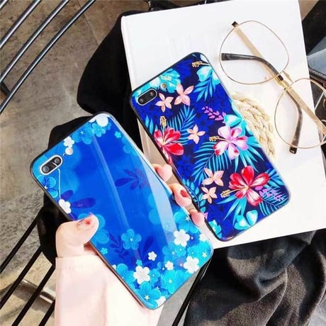 [MD397] ★ iPhone 6 / 6s / 6Plus / 6sPlus / 7 / 7Plus / 8 / 8Plus / X ★ シェルカバー ケース ブルー フラワー 綺麗