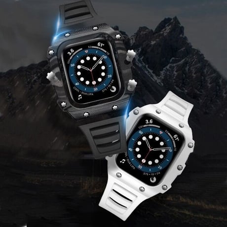 [MO102] ★Apple Watch belt 40mm/41mm/44mm/45mm★ アップルウォッチ バンパーケース+ラバーベルト セット カーボンファイバー ワンカラー ハイブリッド