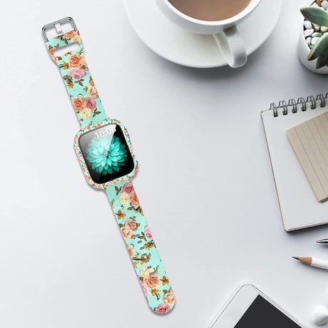 [MO126] ★Apple Watch belt 38mm/42mm/40mm/44mm★ アップルウォッチ バンパーケース+シリコンベルト セット プリント アニマル 花柄