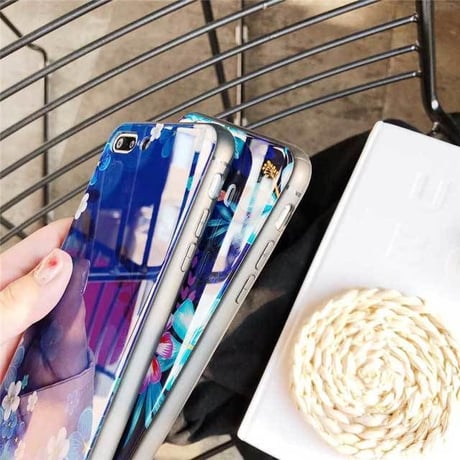 [MD397] ★ iPhone 6 / 6s / 6Plus / 6sPlus / 7 / 7Plus / 8 / 8Plus / X ★ シェルカバー ケース ブルー フラワー 綺麗