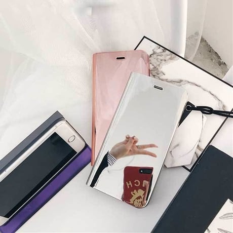 [MD438] ★ iPhone 6 / 6s / 6Plus / 6sPlus / 7 / 7Plus / 8 / 8Plus / X ★ 手帳型 ケース ミラー 綺麗 上品 グラスケース