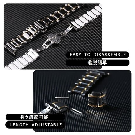[MO076] ★Apple Watch belt 38mm/40mm/41mm/42mm/44mm/45mm★ アップルウォッチ 替えベルト セラミック メタルライン ブラック