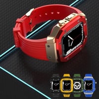 [MO101] ★Apple Watch belt 44mm/45mm★ アップルウォッチ メタルバンパーケース+ラバーベルト セット ハイブリッドデザイン バイカラー