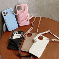 [MO176] ★iPhone7/8/SE(第2.3世代)/12/13/Pro/Pro Max/mini★ iPhoneケース ショルダー ストラップ シェル型 レザー カード収納