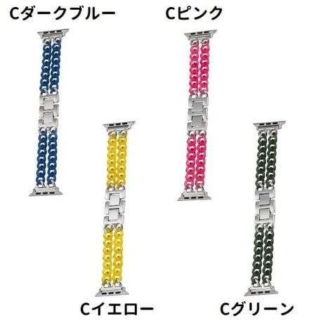 [MO224] ★Apple Watch belt 38mm/40mm/42㎜/44mm ★ アップルウォッチ 替えベルト 2連チェーン ブレスレット クリア マット メタル ポップ