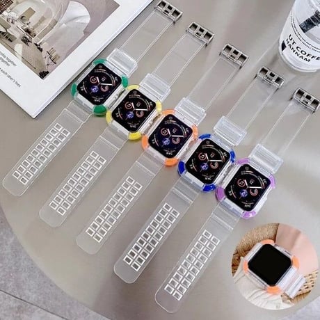 [MO245] ★Apple Watch belt 38mm/40mm/42mm/44mm ★ アップルウォッチ バンパーバンド一体型 クリアベルト カラーアクセント 通気性 防水