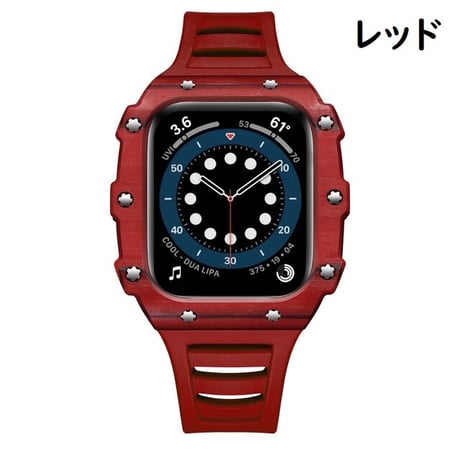 [MO102] ★Apple Watch belt 40mm/41mm/44mm/45mm★ アップルウォッチ バンパーケース+ラバーベルト セット カーボンファイバー ワンカラー ハイブリッド