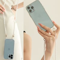 [MO183] ★iPhone7/8/SE(第2.3世代)/12/13/Pro/Pro Max/mini★ iPhoneケース ショルダー パールストラップ シェル型  クリア アクリル ハート