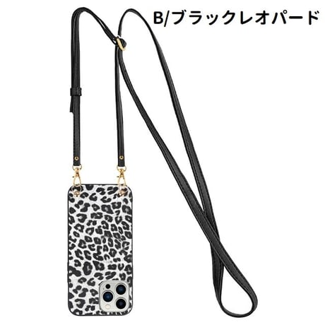 [MO190] ★iPhone7/8/SE(第2.3世代)/12/13/Pro/Pro Max/mini★ iPhoneケース ショルダー レザーストラップ シェル型 ゼブラ ヒョウ 耐衝撃
