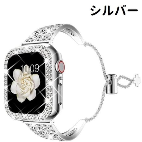 [MO044] ★Apple Watch belt 38mm/41mm/42mm/40mm/44mm/45mm★ アップルウォッチ バンパーケース+替えベルト ブレスレット ラインストーン 高見え