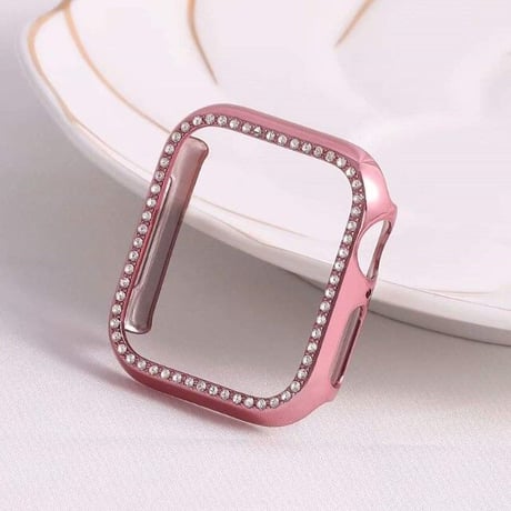 [MO124] ★Apple Watch belt 38mm/41mm/42mm/40mm/44mm/45mm★ アップルウォッチ バンパーケース+替えベルト セット ミラネーゼループ ラインストーン