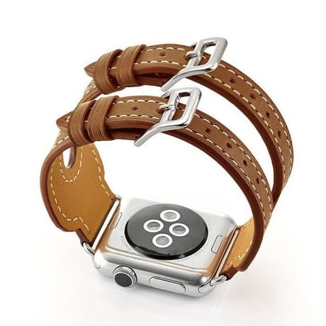 [MO131] ★Apple Watch belt 38mm/42mm/40mm/44mm★ アップルウォッチ 替えベルト 2連レザー ダブルベルト 幅広 ワイド ステッチ