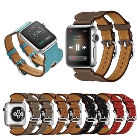 [MO131] ★Apple Watch belt 38mm/42mm/40mm/44mm★ アップルウォッチ 替えベルト 2連レザー ダブルベルト 幅広 ワイド ステッチ