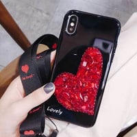 [MD431] ★ iPhone 6 / 6s / 6Plus / 6sPlus / 7 / 7Plus / 8 / 8Plus / X ★ シェルカバー ケース ハート ビジュー ストラップ 可愛い