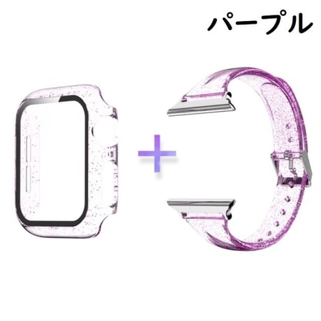 [MO106] ★Apple Watch belt 38mm/42mm/40mm/44mm★ アップルウォッチ バンパーケース+替えベルト セット キラキラ ラメ クリアストラップ シリコン
