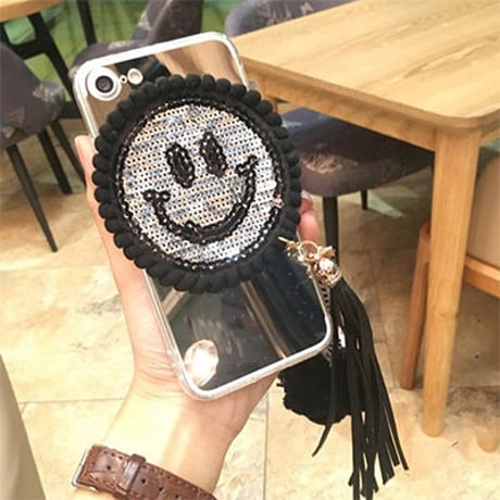 【AO112】★ iPhone7 / 7Plus ★ スパンコール ゴールド＆シルバーにこちゃん iPhoneケース