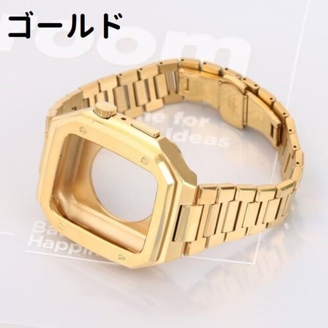 [MO034] ★Apple Watch belt 44mm/45mm★ アップルウォッチ バンパーケース+替えベルト セット ステンレス フルメタル 高見え シンプル