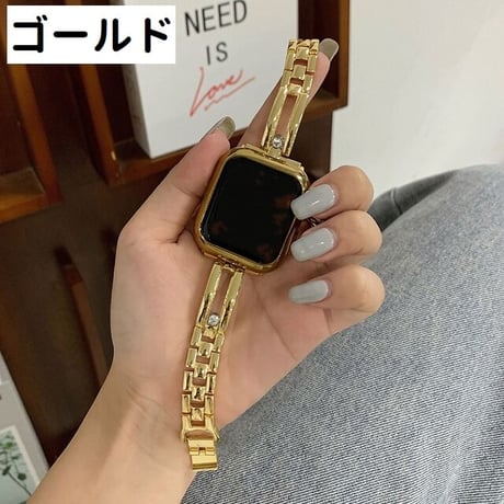 [MO225] ★Apple Watch belt 38mm/40mm/41mm/42㎜/44mm/45mm ★ アップルウォッチ 替えベルト 2本ライン ラインストーン メタル ステンレススチール