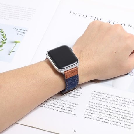 [MO062] ★Apple Watch belt 38mm/41mm/42mm/40mm/44mm/45mm★ アップルウォッチ 替えバンド デニム＆レザー 異素材MIX ハイブリット