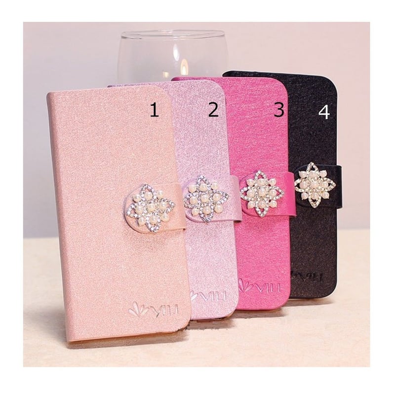 YS009] iPhone5 /5s ケース パール アクセント シルキー レザー手帳型 