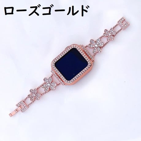 [MO053] ★Apple Watch belt 38mm/41mm/42mm/40mm/44mm/45mm★ アップルウォッチ バンパーケース+替えベルト クローバー ブレスレット ラインストーン